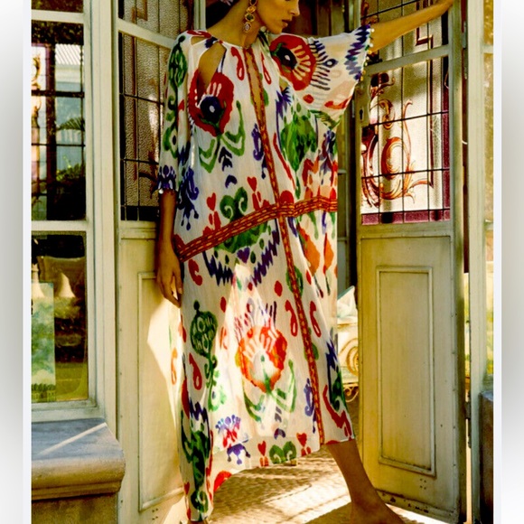 New Zara Printed Kaftan Dress Cover Up - Picture 3 of 15